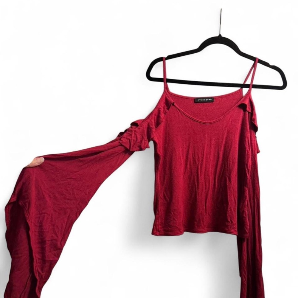 Urban Outfitters Red Asymmetrical Bell Sleeve Blouse